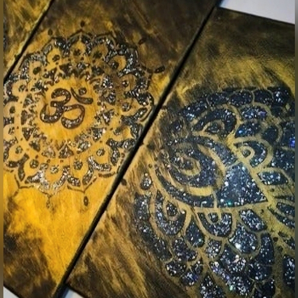 Home Decor Handmade Spiritual Canvas Large Paintings Bundle 3Piece Set OM Symbol - Picture 5 of 12